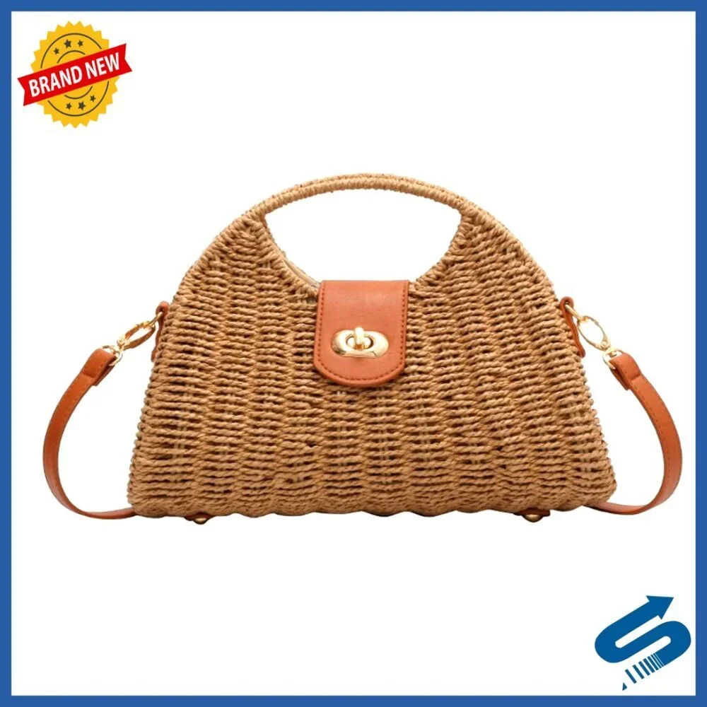 Straw Tote Bag Mini Crossbody Retro Satchel Handmade Shoulder Beach Bag